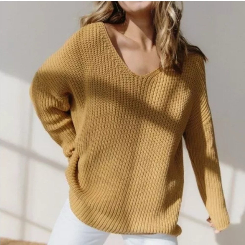 Jenni Kayne V neck Cotton Cabin Sweater - Mustard